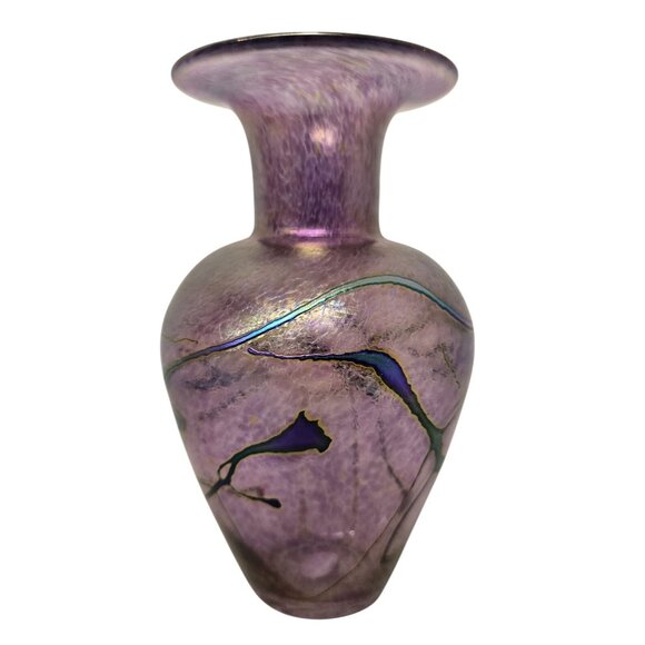 Robert Held Hand Made Art Glass Purple Unique Swirl 7" Vase - Picture 3 of 6